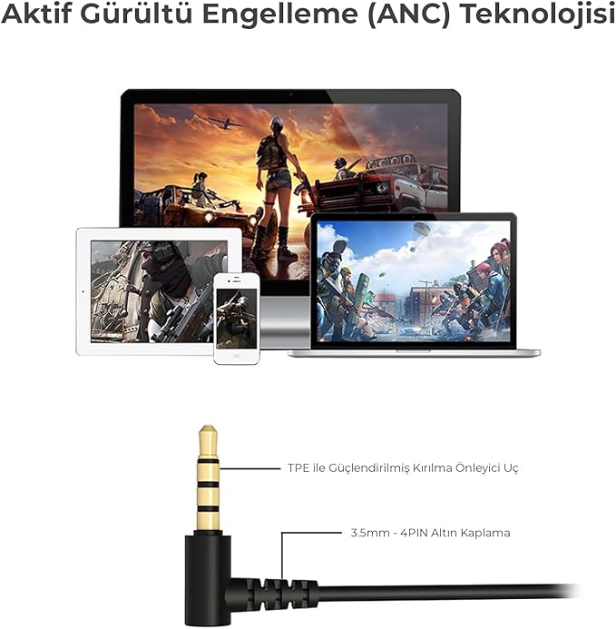 HT105 Kablolu 3.5mm Jacklı Çıkartılabilir Mikrofonlu Kulak İçi Gaming Kulaklık - Çıkarılabilir Mikrofonlu Mobil ve PC için Evrensel Kullanım Yüksek Bass Oyuncu Kulaklığı Siyah - Görsel 4