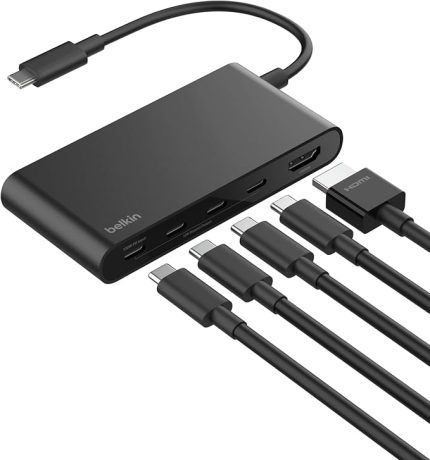 USB-C Hub, 5 Portlu Hub, 4K HDMI Görüntüleme, 60Hz, 100W Güç Dağıtımı, 10 Gbps Hızlı Veri Aktarımı, USB-C Çoklu Bağlantı Noktalı Adaptör, MacBook, iPad Pro, Chromebook ve Dahası ile Uyumlu