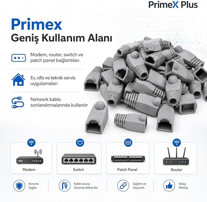 PX-CAT6100 RJ45 Koruma Kılıfı 100 Adet, Cat5 Cat6 Ethernet Konnektör Boot Cover, LAN Ağ Kablosu Jack Koruyucu Papuç - Görsel 2