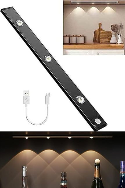 Vista Hareket Sensörlü Slim Led Kabin Armatürü Dekoratif Dim Edilebilir Usb Şarjlı Aydınlatma (Siyah, 40 CM)