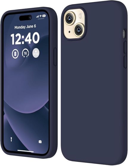 iPhone 13 / iPhone 14 Kılıf 6.1 ile Uyumlu, Uruchi İnce Sıvı Silikon 3 Katmanlı Tam Kaplamalı Yumuşak Jel Kauçuk Kılıf Kapak 6.1 inç, Lacivert