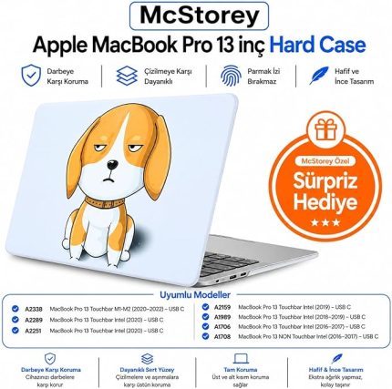 MacBook Pro 13 Köpek Desenli Kılıf A1706 A1708 A1989 A2159 A2251 A2289 A2338 M1 M2 Uyumlu Baskılı Sert Kılıf İnce Hafif Koruyucu Kapak Kahverengi