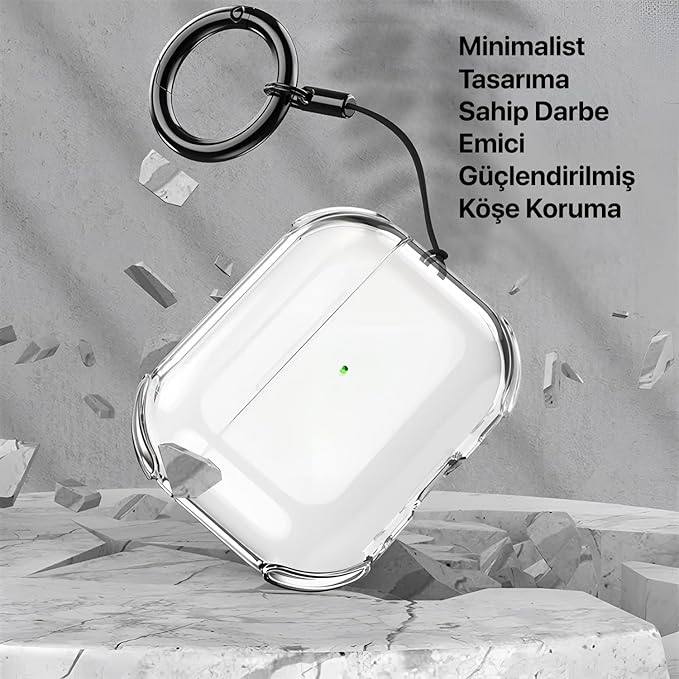Airpods Pro 2 için Ultra Şeffaf Silikon Kılıf Darbe Emici Köşeler ile Mükemmel Koruma ve Yüksek Kaliteli Taşıma Karabinalı (Gri Şeffaf, Airpods Pro 2.Nesil) - Görsel 4