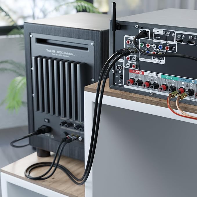 – 7,5m – cinch kablo, 2 cinch-2 cinch, stereo ses kablosu (koaksiyel, RCA fiş/fiş, analog veya dijital, derin bas hoparlör/amplifikatör/HiFi ve ev sineması/Blu-ray/alıcı için, siyah) - Görsel 3
