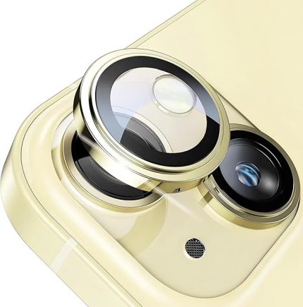 iPhone 15-15 Plus ile Uyumlu Safir Kamera Lens Koruyucu Kolay Kurulum Kitli Çizilmez Safir Cam ve Titanyum Alaşım Çerçeve (Sarı, Safir Cam)