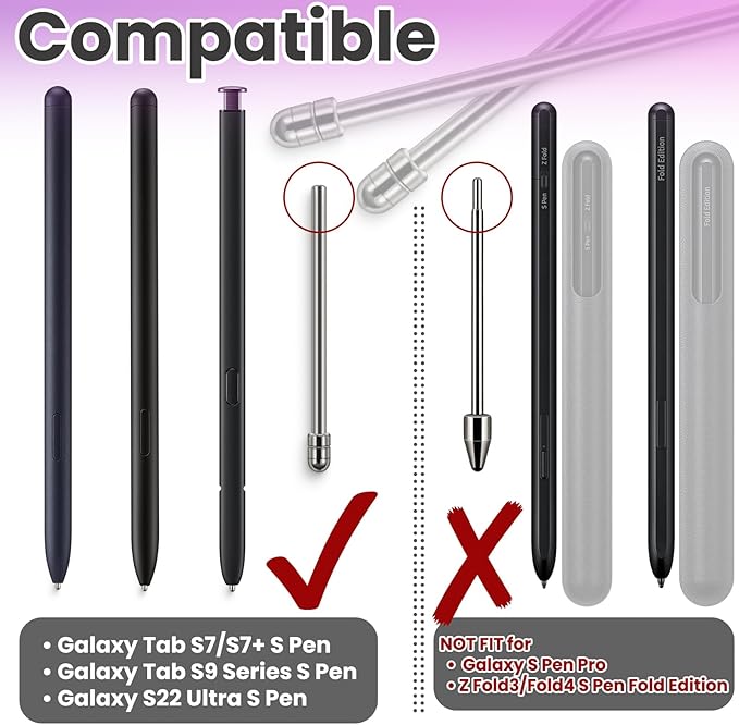 [2 Paket Titan Alaşım Uçları, Samsung Galaxy Tab S9 / S7 / S8 / Akıllı Telefon Galaxy S22 / Galaxy S23 Ultra Kalem Stylus'u ile Uyumlu, Aşınma Yok, Değiştirilebilir Paslanmaz Uç Kalem Ucu - Görsel 5