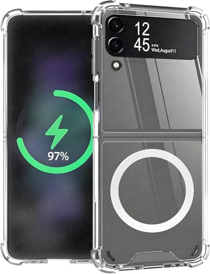 Samsung Galaxy Z Flip 3 Uyumlu Kamera Korumalı Magsafe Wireless Şarj Özellikli Şeffaf Kılıf (Şeffaf, Samsung Galaxy Z Flip 3)
