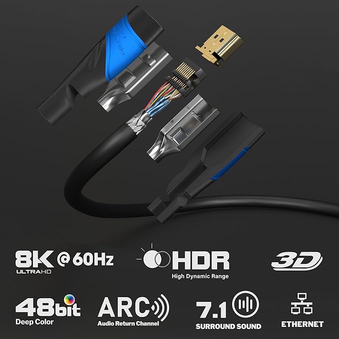 – 8K/4K HDMI kablosu – 2 m – 8K@60 Hz (hızlı Ultra HD için ekstra bakır, 4K@120 Hz/8K@60 Hz – HDMI 2.0 ile uyumlu, Ethernet ile yüksek hız, Blu-ray/PS5/Xbox serisi X/anahtar, siyah) - Görsel 2