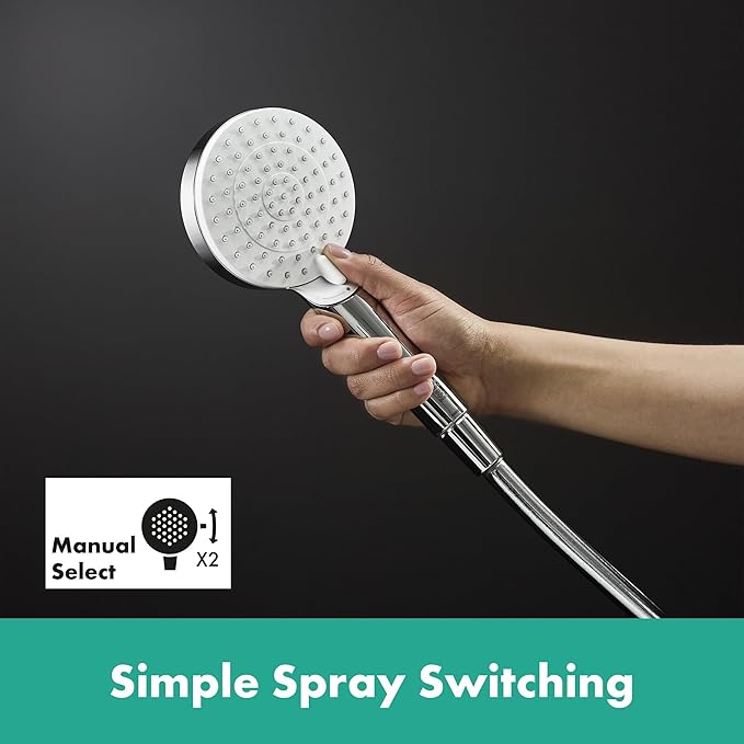 Crometta - Duş Başlığı, 2 Püskürtme Türlü El Duşu (Çap 100 mm), Kireç Önleyici Fonksiyonlu Duş Başlığı, Beyaz/Krom - Görsel 3