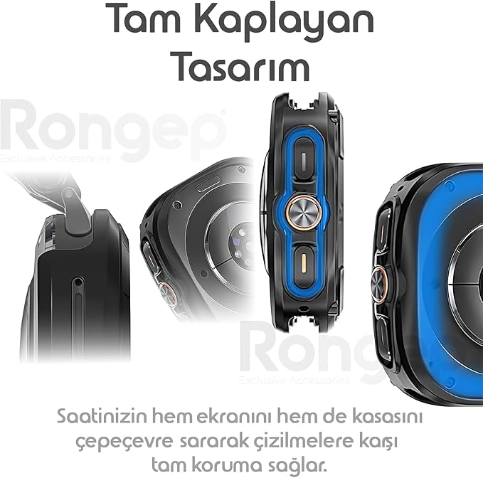 Samsung Galaxy Watch Ultra 47mm için 2’si 1 Arada Sert Polikarbonat Kasa ve Ekran Koruyuculu Kılıf Dokunma ve Netliği Etkilemeyen Çizilme ve Darbe Önleyici Galaxy Watch Ultra Koruyucu (Siyah) - Görsel 3