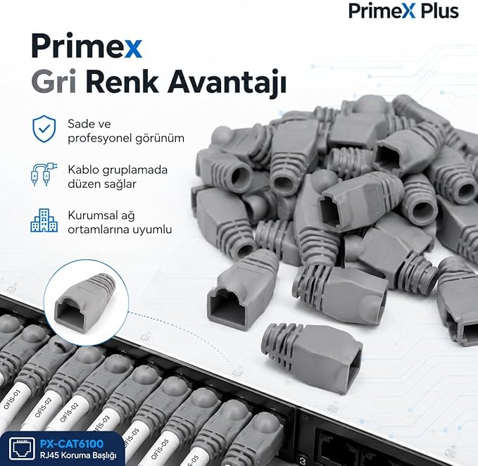 PX-CAT6100 RJ45 Koruma Kılıfı 100 Adet, Cat5 Cat6 Ethernet Konnektör Boot Cover, LAN Ağ Kablosu Jack Koruyucu Papuç - Görsel 5