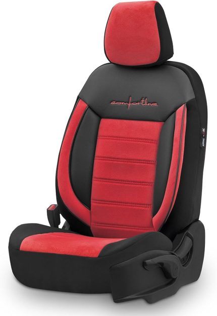 Design Tay Tüyü Süet Oto Koltuk Kılıfı Ekstra Destekli Tam Set Premium (Kırmızı)
