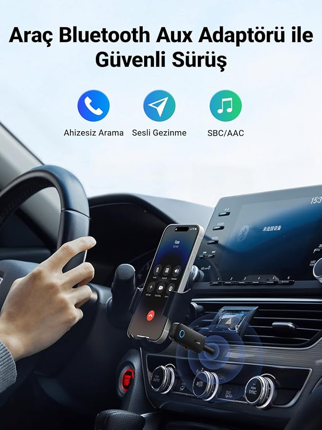 Bluetooth 5.0 Verici 3.5mm Jack ve Dahili Mic Araç Mikrofon Bluetooth Adaptörü ile 2'si 1 Arada Alıcı Siyah - Görsel 3