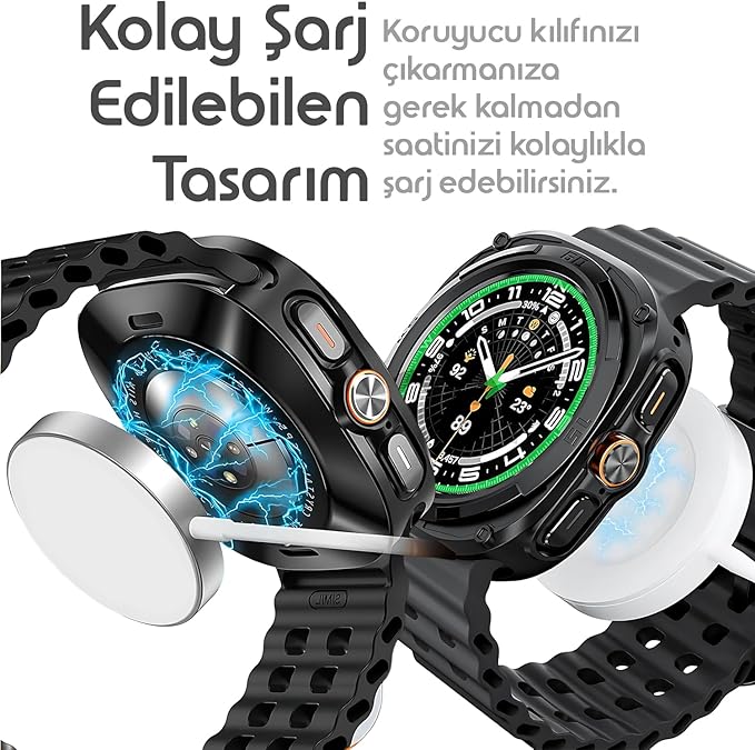 Samsung Galaxy Watch Ultra 47mm için 2’si 1 Arada Sert Polikarbonat Kasa ve Ekran Koruyuculu Kılıf Dokunma ve Netliği Etkilemeyen Çizilme ve Darbe Önleyici Galaxy Watch Ultra Koruyucu (Siyah) - Görsel 5