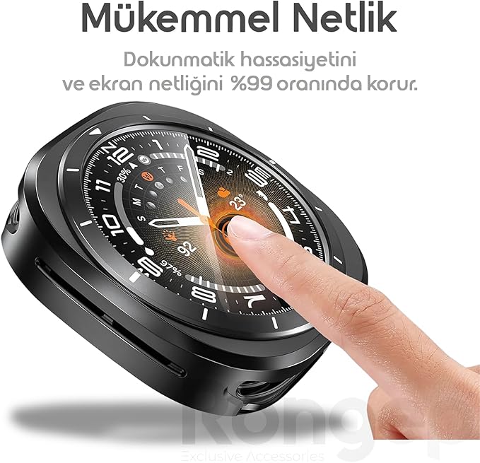 Samsung Galaxy Watch Ultra 47mm için 2’si 1 Arada Sert Polikarbonat Kasa ve Ekran Koruyuculu Kılıf Dokunma ve Netliği Etkilemeyen Çizilme ve Darbe Önleyici Galaxy Watch Ultra Koruyucu (Siyah) - Görsel 4