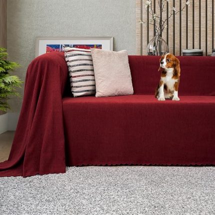 CONCEPT Koltuk Örtüsü Şönil Kaymaz Çift Taraflı Çekyat Örtüsü Koltuk Şalı 175x300 - BORDO