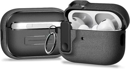 Airpods Pro 2 ile Uyumlu Fabric Serisi Özel Kilitli Tasarım ve Kumaş Yüzeyli Kılıf Darbelere Karşı Koruyucu Kapak (Gri, Airpods Pro 2)