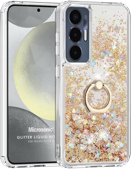 TECNO Pova 3 için Kılıf Glitter Liquid Holder Gold [Pova 3 ile Uyumlu Kılıf - Gold]
