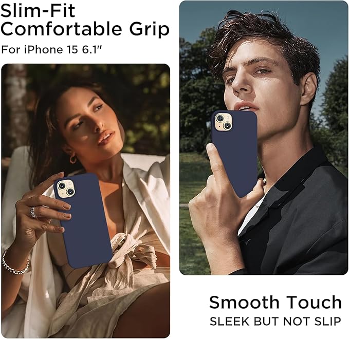 iPhone 13 / iPhone 14 Kılıf 6.1 ile Uyumlu, Uruchi İnce Sıvı Silikon 3 Katmanlı Tam Kaplamalı Yumuşak Jel Kauçuk Kılıf Kapak 6.1 inç, Lacivert - Görsel 3