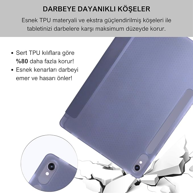 Klasse Samsung Galaxy Tab S10 FE / S9 FE 10.9 inç Uyumlu Smart Kılıf, S Pen Kalemlikli, Trifold, Esnek, Mat, Darbeye Tam Dayanıklı Tablet Kılıfı (Lila) - Görsel 4