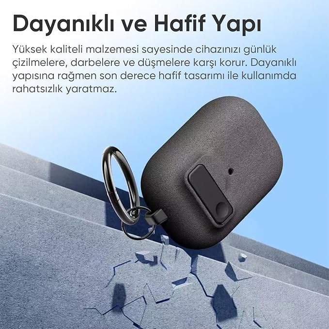 Airpods Pro 2 ile Uyumlu Fabric Serisi Özel Kilitli Tasarım ve Kumaş Yüzeyli Kılıf Darbelere Karşı Koruyucu Kapak (Gri, Airpods Pro 2) - Görsel 4