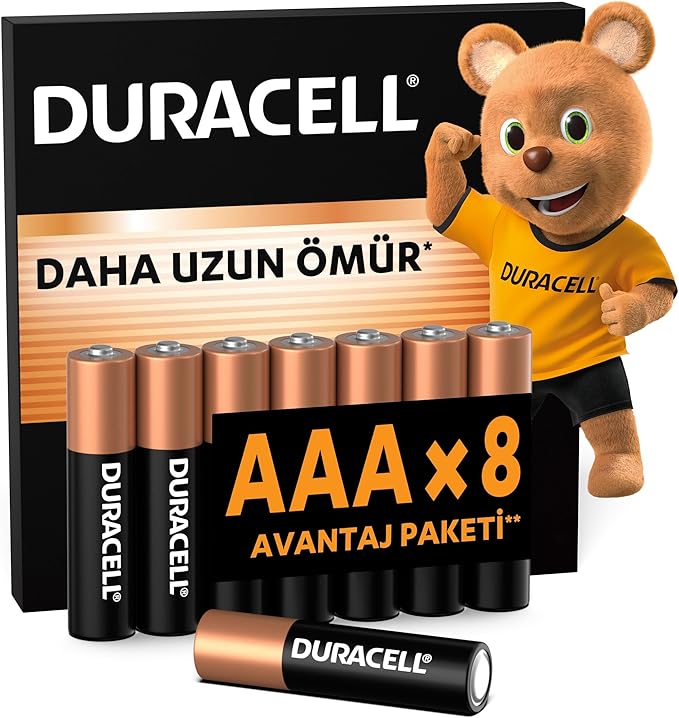 BASIC AAA Alkalin İnce Kalem Pil (8'li Paket) – 1,5V – Daha Uzun Ömürlü – Günlük Cihazlar için Güvenilir Güç – Plastik İçermeyen Ambalaj - MN2400