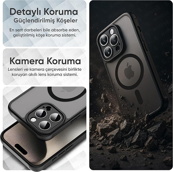 iPhone 11 için MagSafe ile Uyumlu MattCover Serisi Arkası Mat Polikarbonat Kenarları Silikon ve Köşeleri Güçlendirilmiş Kamera Korumalı ince Silikon Kılıf (Manyetik, 11) - Görsel 3