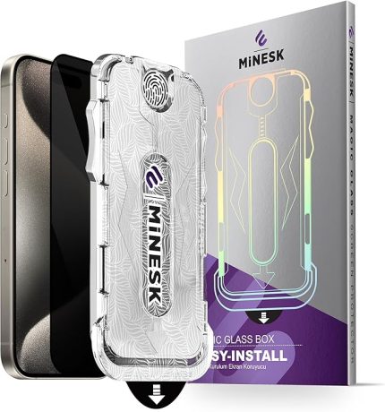 iphone 15 PRO MAX için Privacy Hayalet Gizlilik filtreli Kolay Kurulum Ekran Koruyucu Toz Bırakmayan ve Kendiliğinden Yapışan Hizalama Kitli Temperli Cam (15 Pro Max)