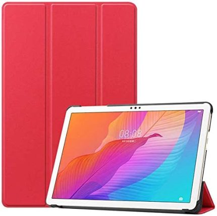Huawei MatePad T10 ile Uyumlu Kılıf Arkası Şeffaf 2 Farklı Stand Olabilen Sert Silikon İnce Tablet Kılıfı Kırmızı