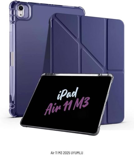 Air 11 inç 2025 M3 Çip ile Uyumlu Kalem Bölmeli Standlı Tri Folding Fuchsia Tablet Kılıfı