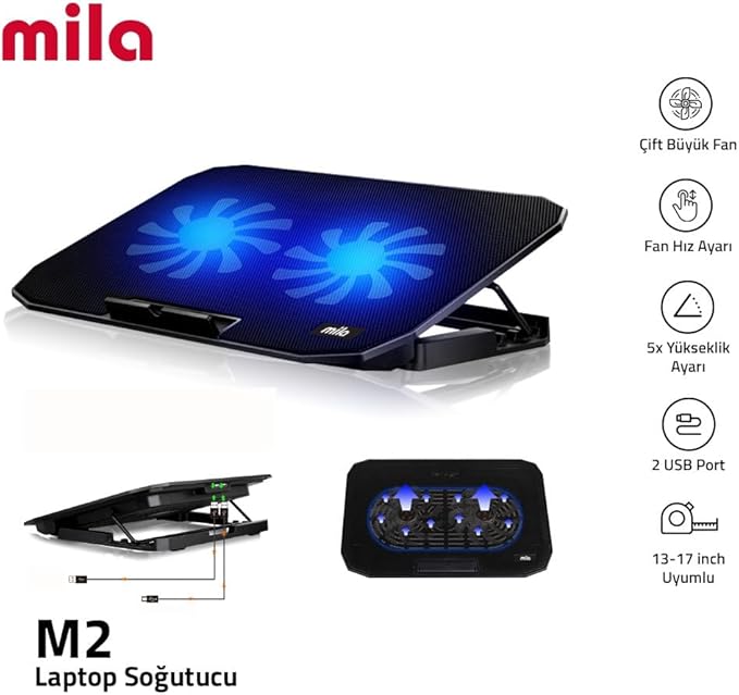 Classone Mila Serisi M2 15-17 inch - Mavi Led,2 Fan,2 USB Gaming Notebook Soğutucu Standı - Görsel 2