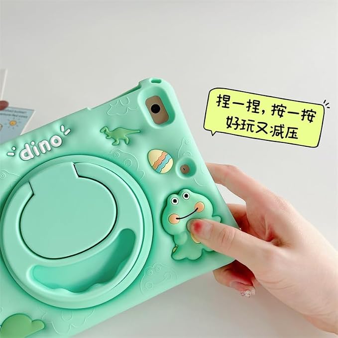 iPad Air 3 / Pro 10.5 ile uyumlu Kılıf Cute Dolls Standlı Eğlenceli 3D Karekterli Çocuk Kılıfı A2152 A2123 A2153 A2154 A1701 A1709 A1852 Açık Yeşil - Görsel 5