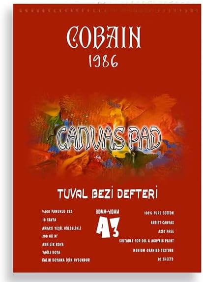 sanat taha demir Cobain 1986 Tuval Bezi Defteri Akrilik Defteri Yağlıboya Defteri Guaj Defteri (A5)