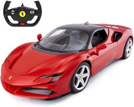 1:14 Ferrari SF90 Stradale Uzaktan Kumandalı Araba 2.4GHz Kesintisiz Frekans İleri Geri Sürüş Esnasında Yanan Ön ve Arka LED Farlı 34 cm Lisanslı Oyuncak Araba Kırmızı