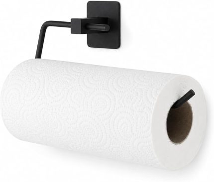 Kare Kağıt Havluluk, Yapışkanlı ve Vidalı Montajlı Duvara Monte Rulo Havlu Askısı, Mat Siyah Mutfak ve Banyo Aksesuarı
