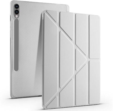 Galaxy Tab S9 Fe Plus X610 12.4 İnç İle Uyumlu Üçgen Katlanilir Kalemlikli Standlı Akıllı Kılıf Gri