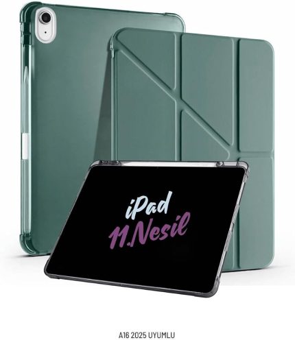 11. Nesil A16 2025 ile Uyumlu 11 inç Kalem Bölmeli Standlı Fuchsia Tri Folding Tablet Kılıfı