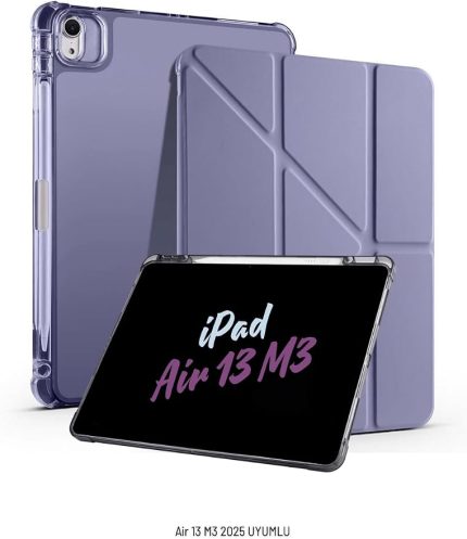 Air 13 inç 2025 M3 Çip ile Uyumlu Kalem Bölmeli Standlı Akıllı Fuchsia Trifolding Tablet Kılıfı