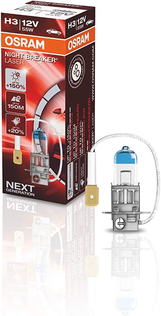 Ampul Night Breaker Laser H3 12V 55W%150'ye kadar Fazla Işık 150M'ye kadar Fazla Görüş Açısı,%20'ye kadar Beyaz Işık 64151NL | Şunlarla uyumludur: ABARTH 500/595/695, 500C / 595C / 695C, ALFA ROMEO 145, 146, 147, 155, 164, 166, 33, 33 Sportwagon - Görsel 3