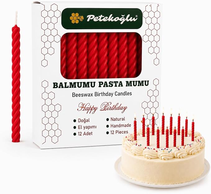 Kırmızı Balmumu Mum El Yapımı Küçük Boy Doğum Günü ve Pasta Mumu 12'li 6,5 cm