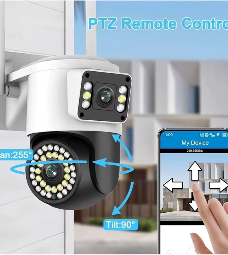 4MP Çift Lens IP Kamera - WiFi Açık Kapalı Otomatik İzleme, Su Geçirmez Kablosuz Güvenlik Ev Kamerası, Renkli Gece Görüş, Hareket Algılama - Görsel 4