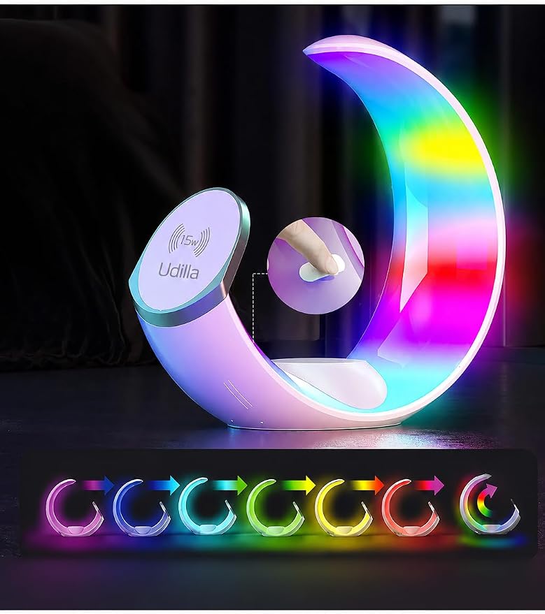 1 Arada 15W Kablosuz Hızlı Şarj Standı Gece Aydınlatmalı iPhone ile Uyumlu-Watch ile Uyumlu-Airpods ile Uyumlu (Beyaz-RGB Aydınlatma) - Görsel 3