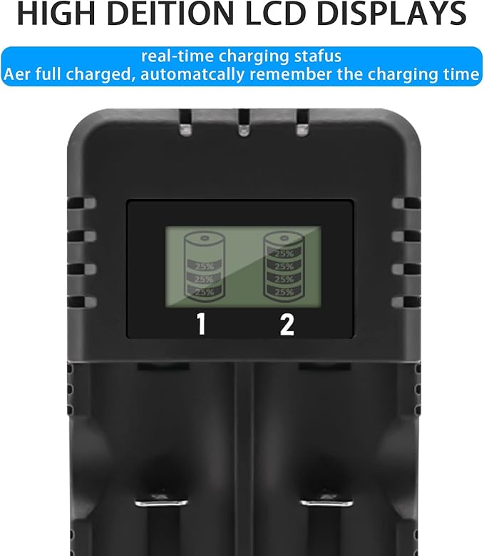 Şarj Cihazı LCD Ekran Lityum İyon Pil Şarj Cihazı Akıllı Hızlı Şarj 2 Yuvalı Kafa Çok Sayıda 3,7 V 26650/18650/14500/16340 Lityum İyon Piller ile Uyumlu (Small) - Görsel 3