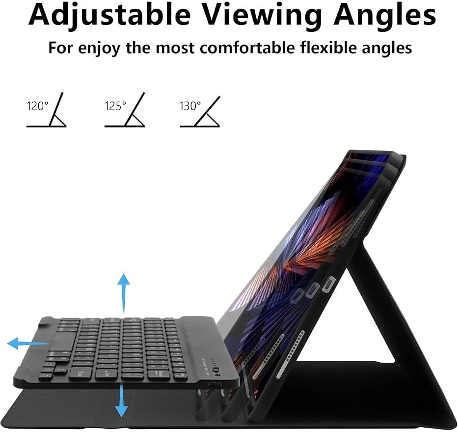 moveteck Pro 3.4.5.6. Nesil 12.9 inç Uyumlu Klavyeli Kılıf Kalem Bölmeli Bluetooth Kablosuz Klavye 2022, Lavander, Tek Ebat, klavyelikılıf-12.9-lavander - Görsel 3