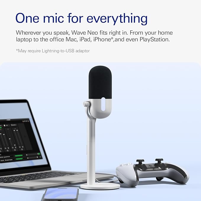 Wave Neo – USB Kondenser Mikrofon, Sessize Dokunun, Oyun, Akış, Toplantılar, Takımlarda Ses Kaydı/Zoom/OBS/Twitch/YouTube ve Daha Fazlası için, Plug-'n-Play, Dizüstü Bilgisayar, PC, Mac, iPad, | Sessize alma, oyun, akış, görüntü, ses kaydı, Takımlar/Zoom/OBS/Twitch, tak ve çalıştır, PC/Mac/iPad - Görsel 4