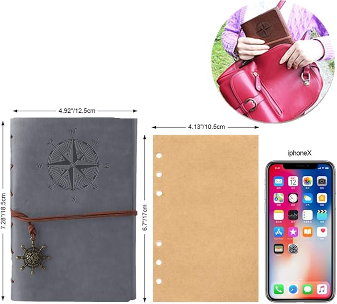 not defteri, MALEDEN Classic Spiral Bound Notebook doldurulabilir günlük, eskiz defteri, kız ve erkek çocuklar için yazmaya yönelik astarsız seyahat günlükleri hediyesi (gri) - Görsel 2