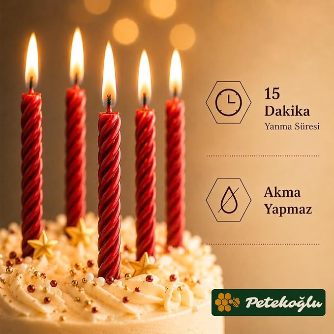 Kırmızı Balmumu Mum El Yapımı Küçük Boy Doğum Günü ve Pasta Mumu 12'li 6,5 cm - Görsel 3