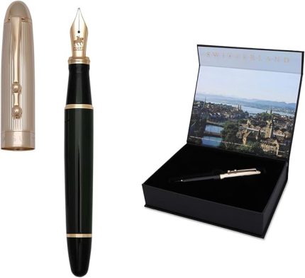 Genève – Lüks ve Ergonomik Dolma & Tükenmez Kalem – Sigma Serisi – Alman M Uç, Altın Kaplama, Mavi Mürekkep – Evrensel Kartuş ve Dönüştürücü, Premium Hediye Kutulu (Dolma Kalem, l’Doré)