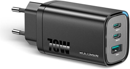 70W GaN Şarj Cihazı Type-C ve USB-A 3 Portlu Hızlı Şarj Aleti, PD QC3.0 PPS Destekli, Laptop Tablet Telefon Uyumlu