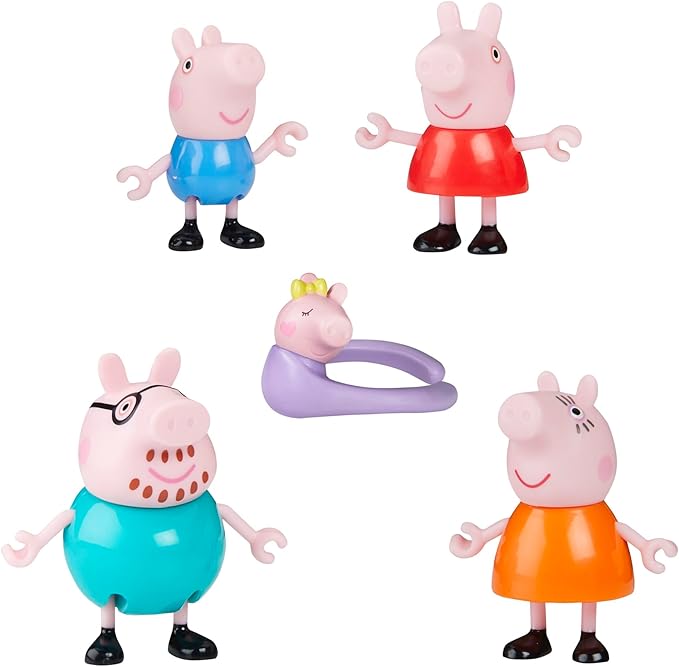Pig Peppa'nın 5 Kişilik Ailesi ve Bebek Evie | El Ele Tutuşabilen Hareketli Figürler | 3 Yaş ve Üzeri Kız ve Erkek Çocuklar İçin Okul Öncesi Oyuncak
